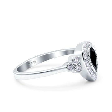 Halo Pear Engagement Ring Black CZ 925 Sterling Silver Wholesale